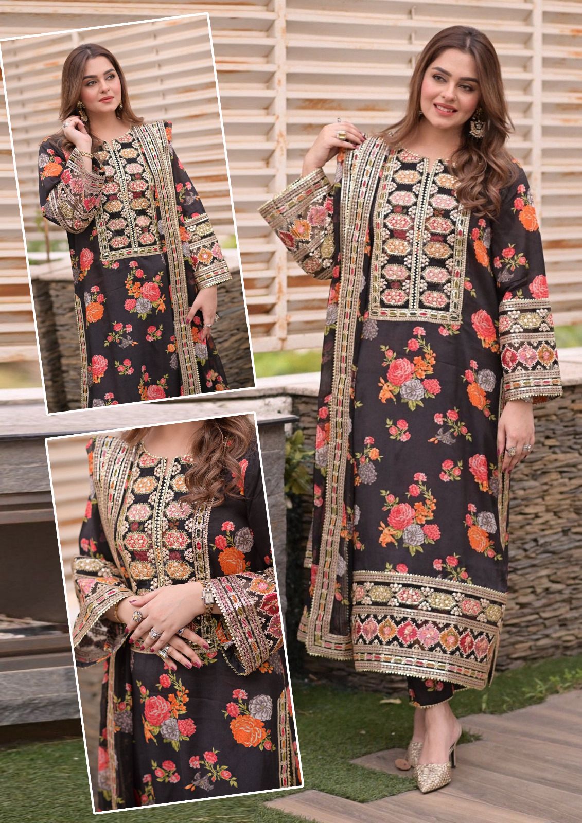 kareena - Heavy Embroidered Silk 3 Pc Suit black